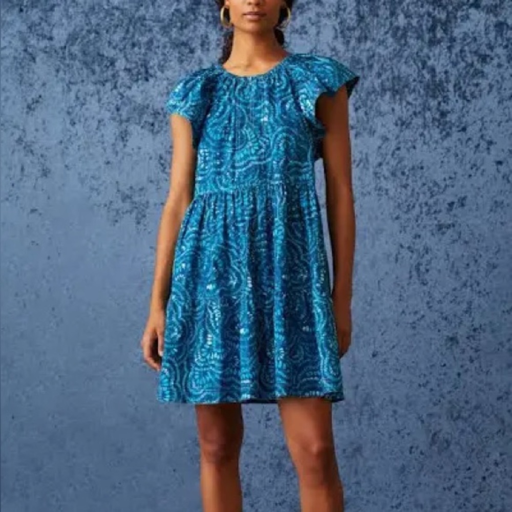 Marie Oliver Kara Flutter-Sleeve Mini Dress